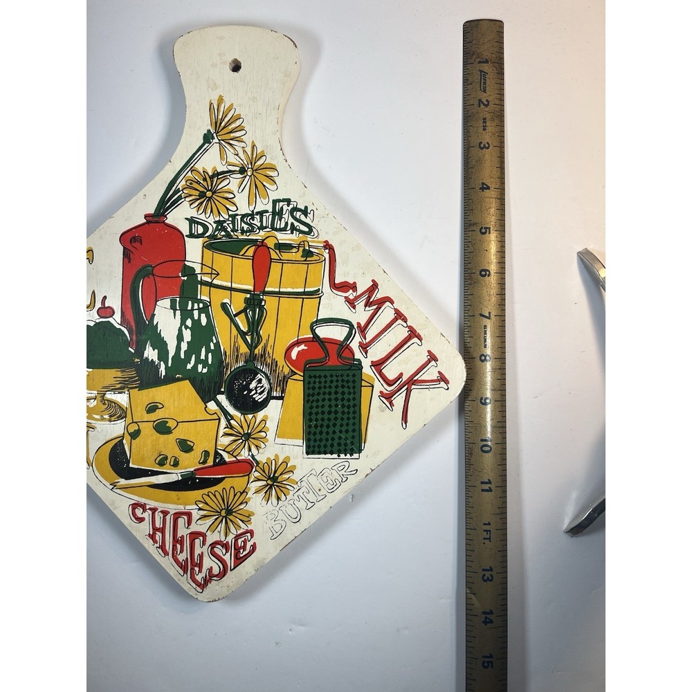 Vintage Wood Cheese Board Retro Kitchen Wall Decor Daisies - Picture 2 of 11
